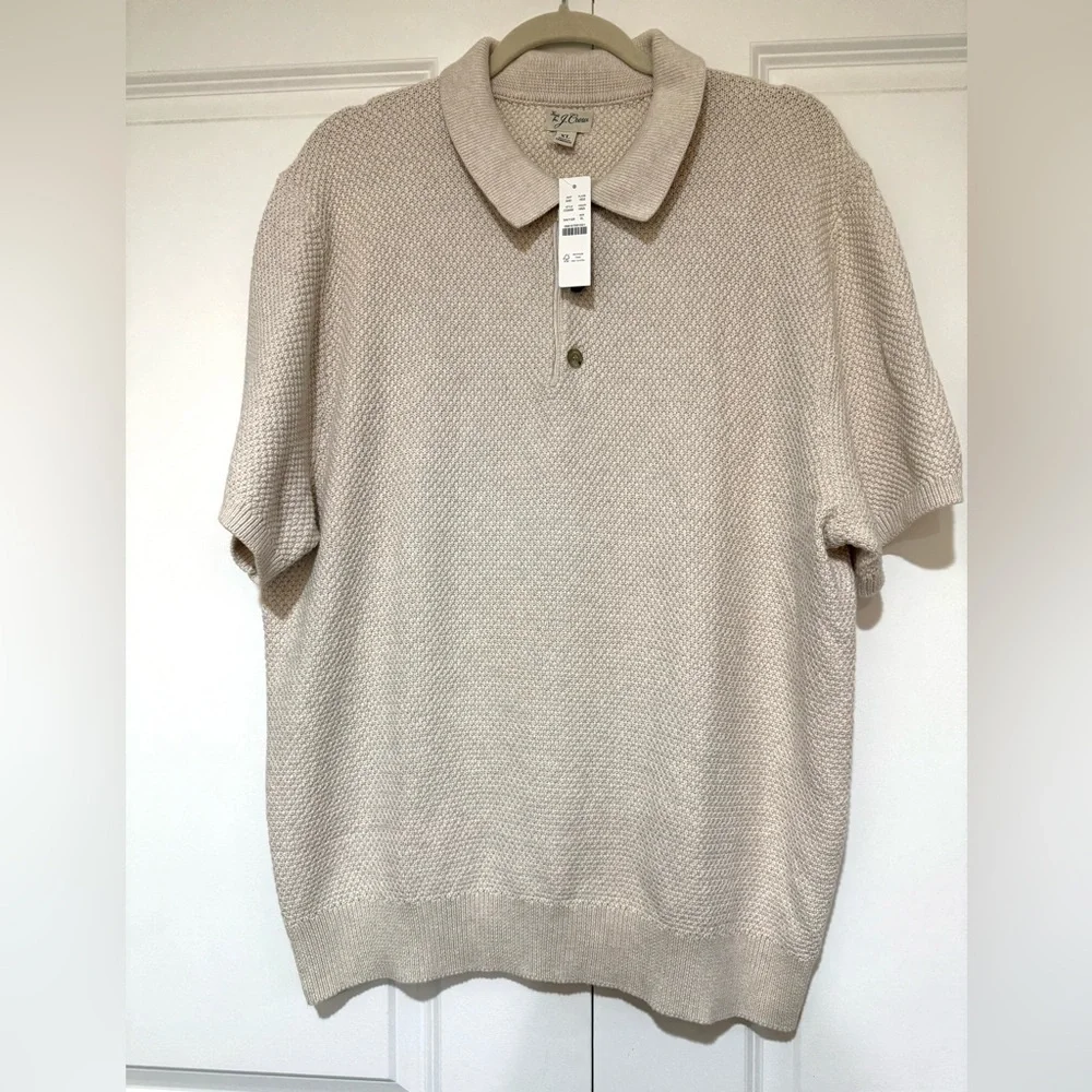NWT J Crew Men’s Cream Textured Polo 💯% Cotton sz XL